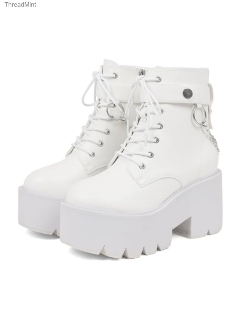 Women's Gothic Combat Ankle Boots with Removable Metallic Punk Chains - 3.14"